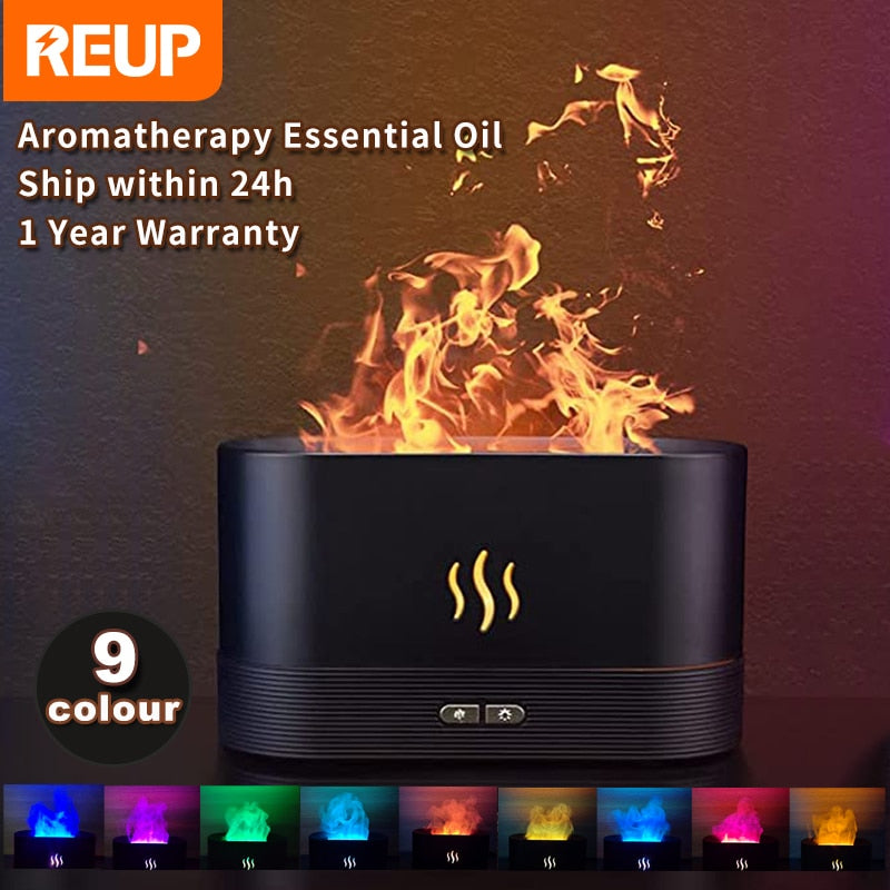 Cute Fire Flame Aroma Diffuser - LED Essential Oil Humidifier, USB Powered, 7 Color Light